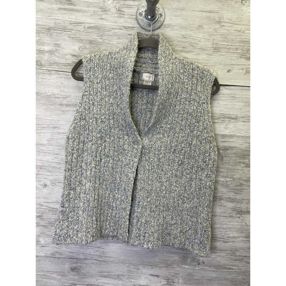 ALPS Sweater Vest Womens M Gray Chunky-Knit Collared Sleeveless‎ Alpaca Blend